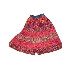 Vintage 90s ST. JOHN’S BAY PINK Multi Print Button Up Full Length MAXI Skirt  Si